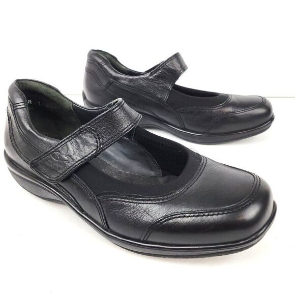Ziera Janis Black Mary Jane Black Leather Walking Flats Womens 38.5 Extra Wide - Picture 1 of 9